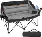 Suteck Double Camping Chair, 660lbs Oversized Camping Couch w/Independent Seats, Folding Camping Loveseat w/2 Cup & Wine Glass Holders, 1200D Oxford, Side Pocket & Carry Bag, for Camping, Lawn, Patio