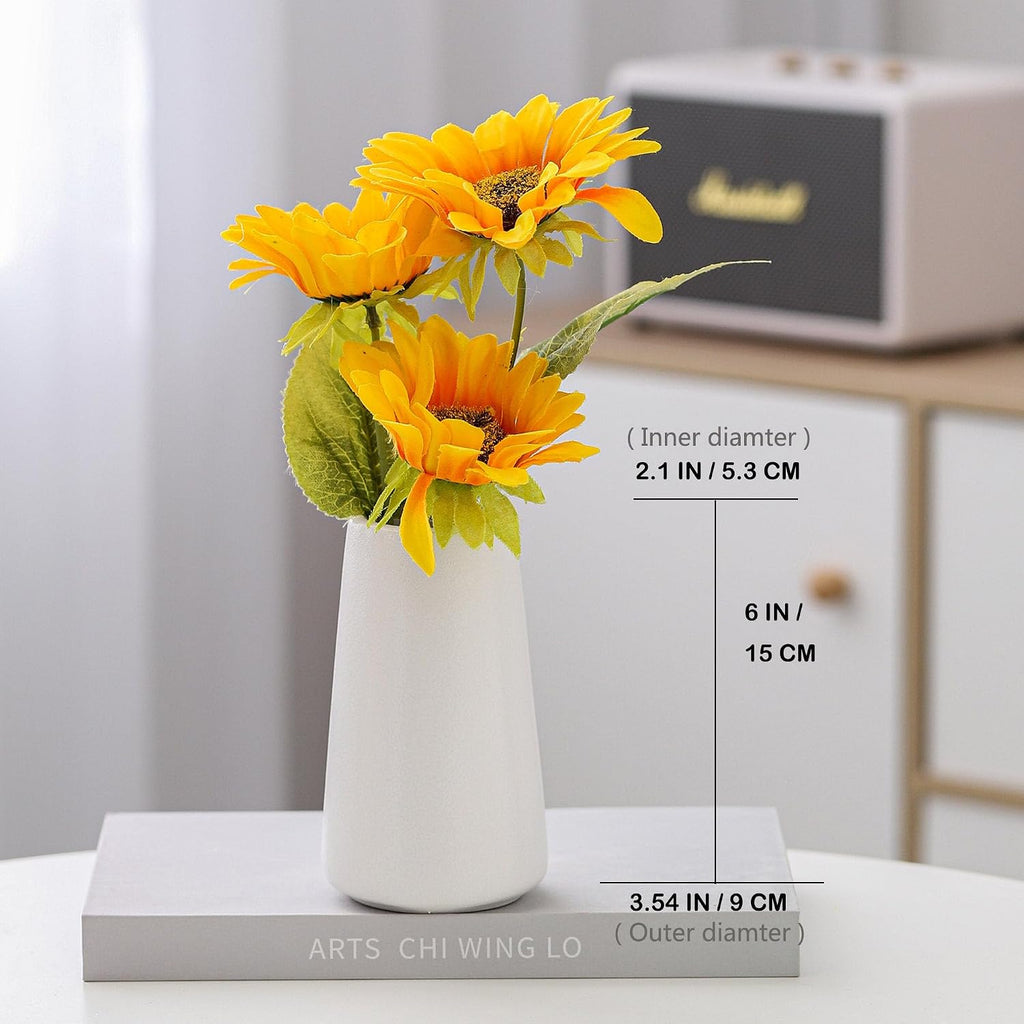 Bright White Vase - 6“ White Ceramic Flower vase, Boho Vases for Pampas Grass, Minimalist Modern vases for Home Decor, Table Shelf Living Room Farmhouse Decor