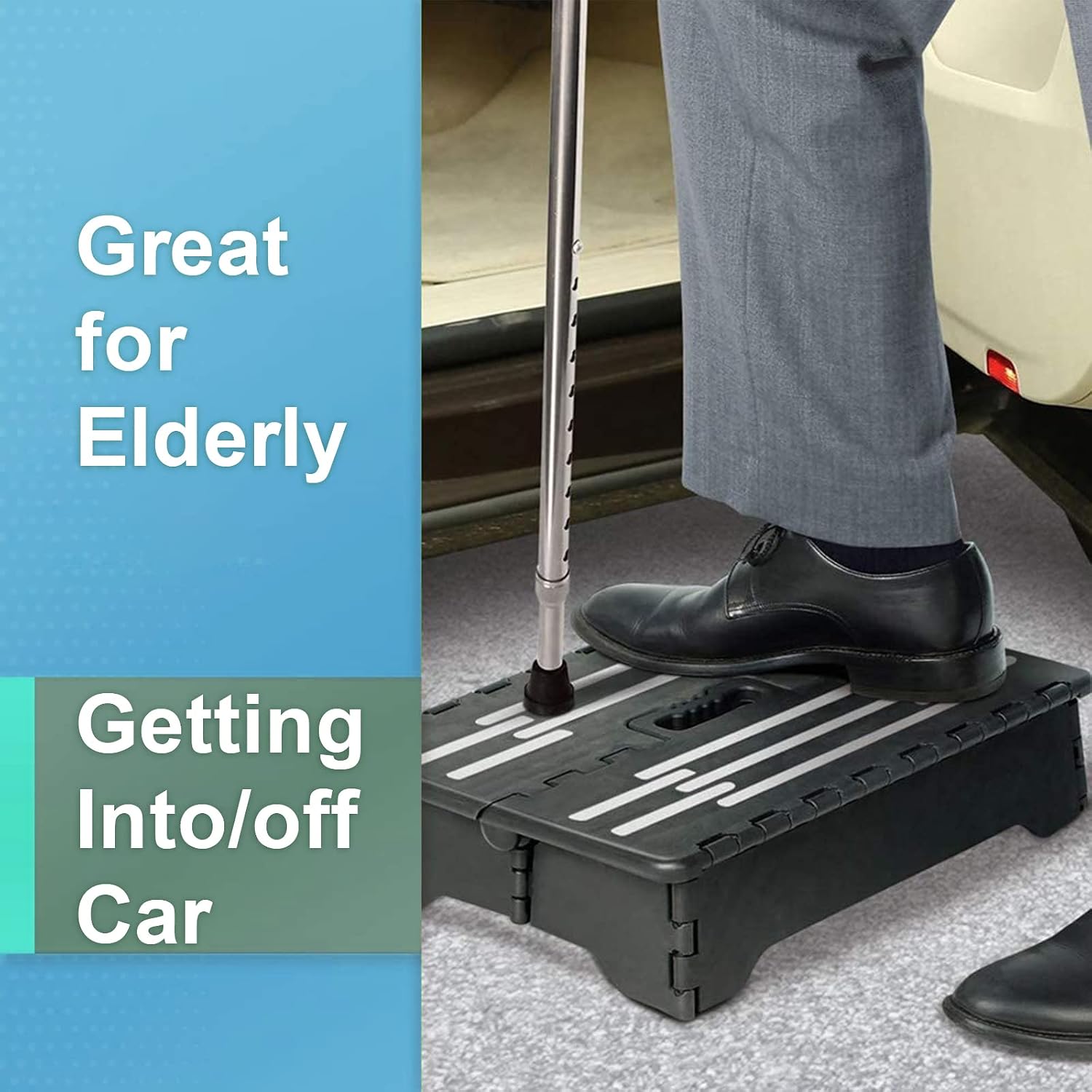 5 Inch Folding Step Stool - Portable Step Stool for Adults - Stepping Stool for Car, Kitchen & Bathroom with Handle, Black