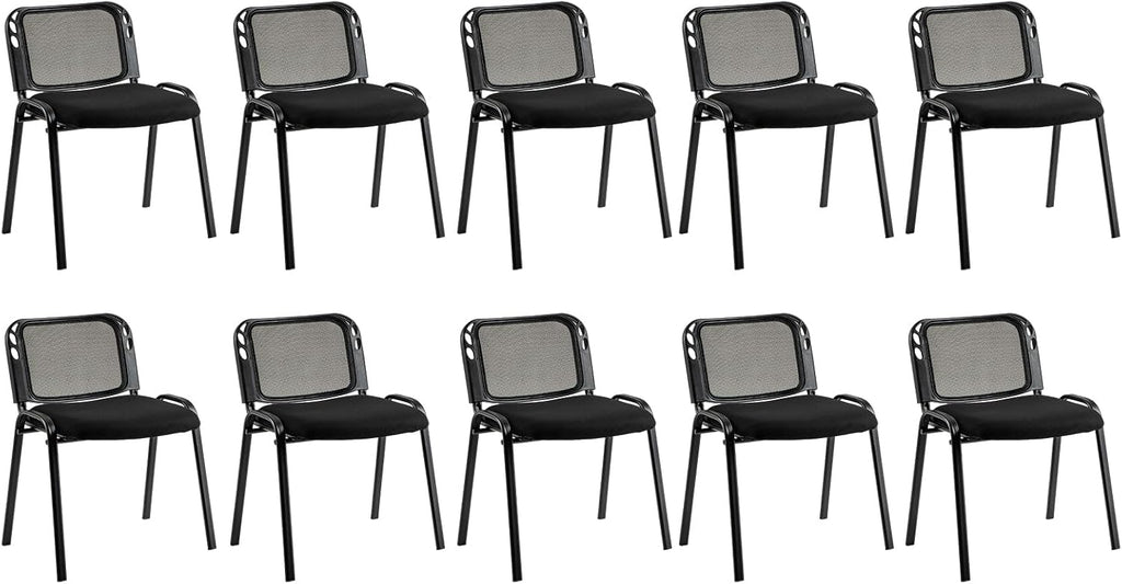 Tangkula Set of 10 Waiting Room Chairs, Stackable Reception Guest with Mesh Backrest, Waterfall Seat, Metal Frame & Carrying Handles, Office Desk Meeting Room Chairs for Lobby, Black