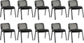 Tangkula Set of 10 Waiting Room Chairs, Stackable Reception Guest with Mesh Backrest, Waterfall Seat, Metal Frame & Carrying Handles, Office Desk Meeting Room Chairs for Lobby, Black