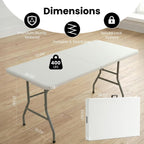 5 Pack of 6 Foot Foldable Table with Built in Handle & Steel Legs, 6FT Portable Heavy Duty Plastic Folding Tables for Parties, Dining, Wedding, Events, Picnic, Indoor & Outdoor, Camping, Utility