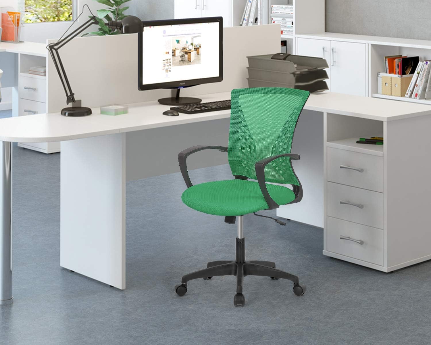 Home Office Chair Computer Ergonomic Chair Mesh Mid Back with Wheels Lumbar Support Armrest and Adjustable Executive for Men&Women (Green)