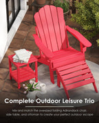 GREENVINES Oversized-Folding-Adirondack-Chairs-Set-of-2 | HDPE Plastic | Cup Holder | Fire Pit Chair | All Weather | for Outdoor Deck Backyard | Red