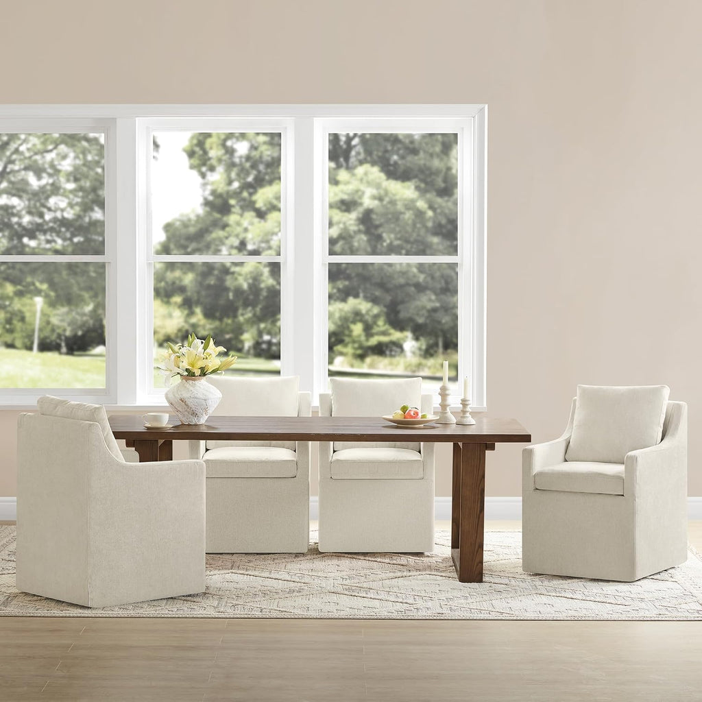 KISLOT Upholstered Dining Chairs Set of 4, Washable Cover Modren Deskchair with 4 Casters & Hidden Storage for Dining Room, Living Room, Home Office, Beige, 4 Box