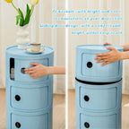 3 Tier Round Nightstand with Drawer, Royal Blue Round Side Table Small Plastic Storage End Table for Bedroom, Living Room, Bathroom