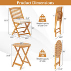 Tangkula 3 Pieces Acacia Wood Patio Folding Bistro Set, Outdoor Table and Chairs Set with Soft Cushions, Patio Furniture Set for Porch, Balcony, Garden, Deck and Backyard