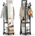 Tangkula Full Length Mirror with Coat Rack, Swivel 55" Standing Floor Mirror on Wheels with Shelves, Hanging Rods & Hooks, Coat Tree with Full Body Mirror for Living Room, Entryway, Bedroom