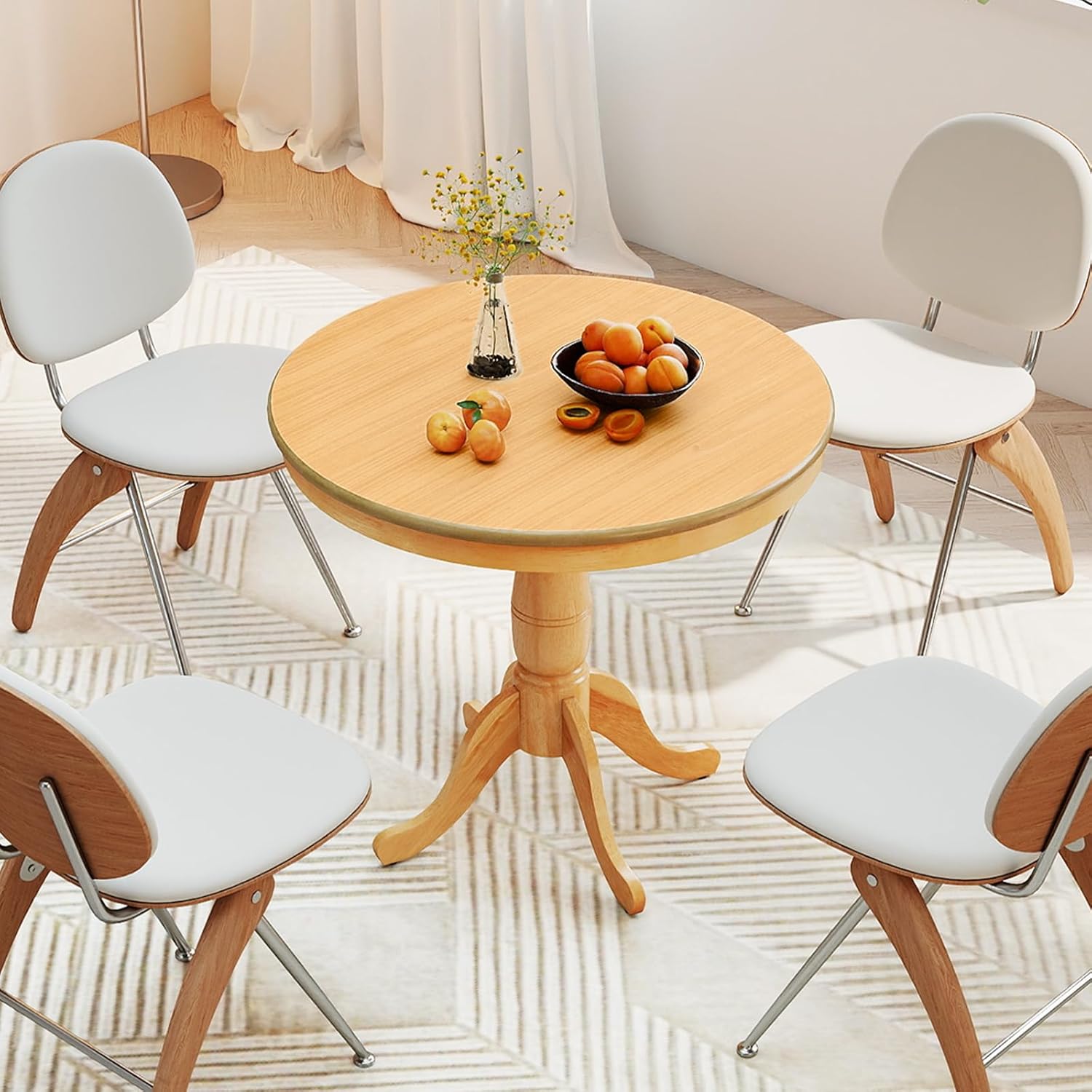 Round Dining Table, 32" D X 30" H Wooden Kitchen Table with Pedestal Base, Traditional Bistro Table for 2 to 4 People, Leisure Coffee Table for Home, Bar, Restaurant, Natural