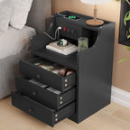ADORNEVE Black Nightstand with Charging Station & Drawers | Night Stand for Bedroom,End Table with Hutch & 3 Storage Drawers