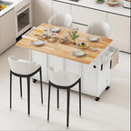 JassmiPkwy 59’’ Rolling Kitchen Island Cart with Drop Leaf and Power Outlet, Movable Kitchen Islands with 3-Tier Door Storage Shelf, Island Table on Wheels, 2 Large Drawers, Towel Racks, White