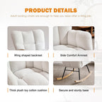 Rocking Chair Nursery, High Backrest Teddy Glider Rocker Upholstered Rocker Recliner Modern Rocking Accent Chairs for Bedroom, Living Room, Offices (Ivory)