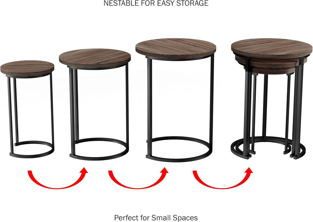 Lavish Home Nesting Tables - Set of 3 Round Side Tables for Living Room, Bedroom, or Home Office - Woodgrain-Look End Table Set - Modern Living Room Furniture (Gray/Brown)