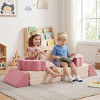 Flower Kids Play Couch 10PCS Toddler Couch High Density Foam Sectional Sofa Playroom Kids Furniture for Girls and Boys Bedroom (Pink)