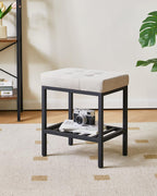 IBUYKE Rectangular Makeup Stool with Adjustable Feet and Storage Space, Footrest Chair, Linen Seat Vanity Stool, Multi-Use as Small Side Table or Ottoman, for Bedroom, Linen WBD017Y