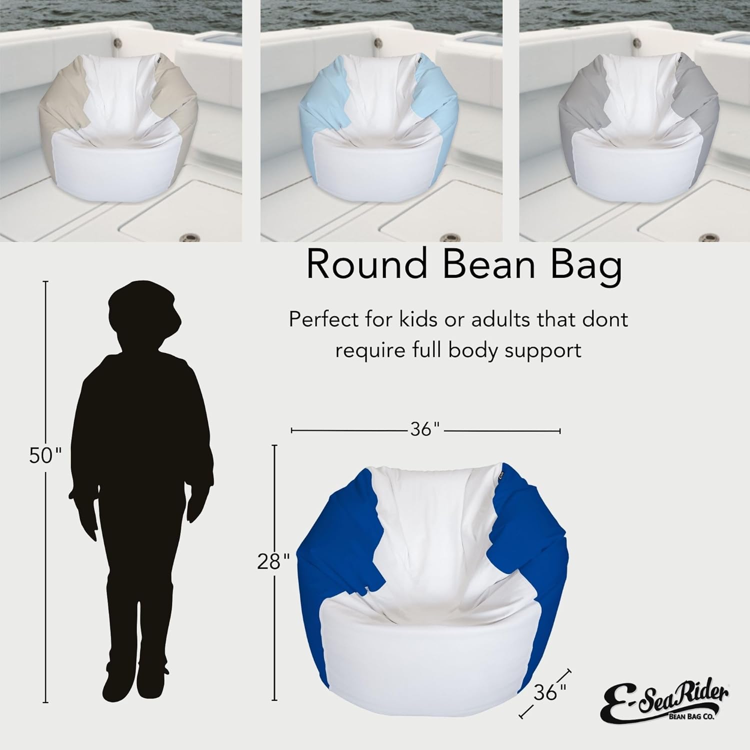 E-SeaRider Round Marine Beanbag (Medium, Multi) (White/Iceblue)