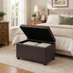 Upholstered Storage Ottoman with Hinged Lid, 23.6-Inch Faux Leather Tufted Cube Ottoman for the Living Room and Bedroom, Coffee Brown