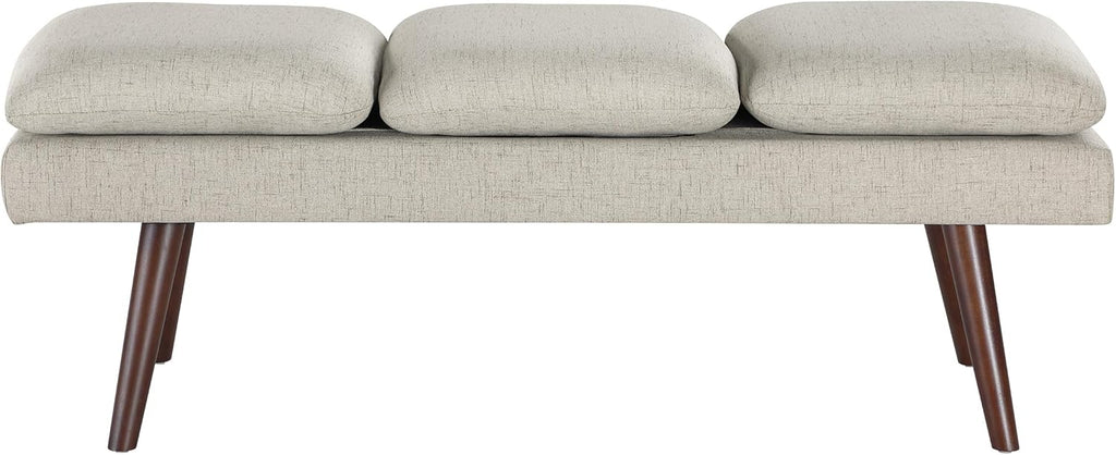 OSP Home Furnishings Amanda Mid-Century Modern Upholstered Bench with Solid Wood Tapered Legs, 54-inches, Linen Fabric