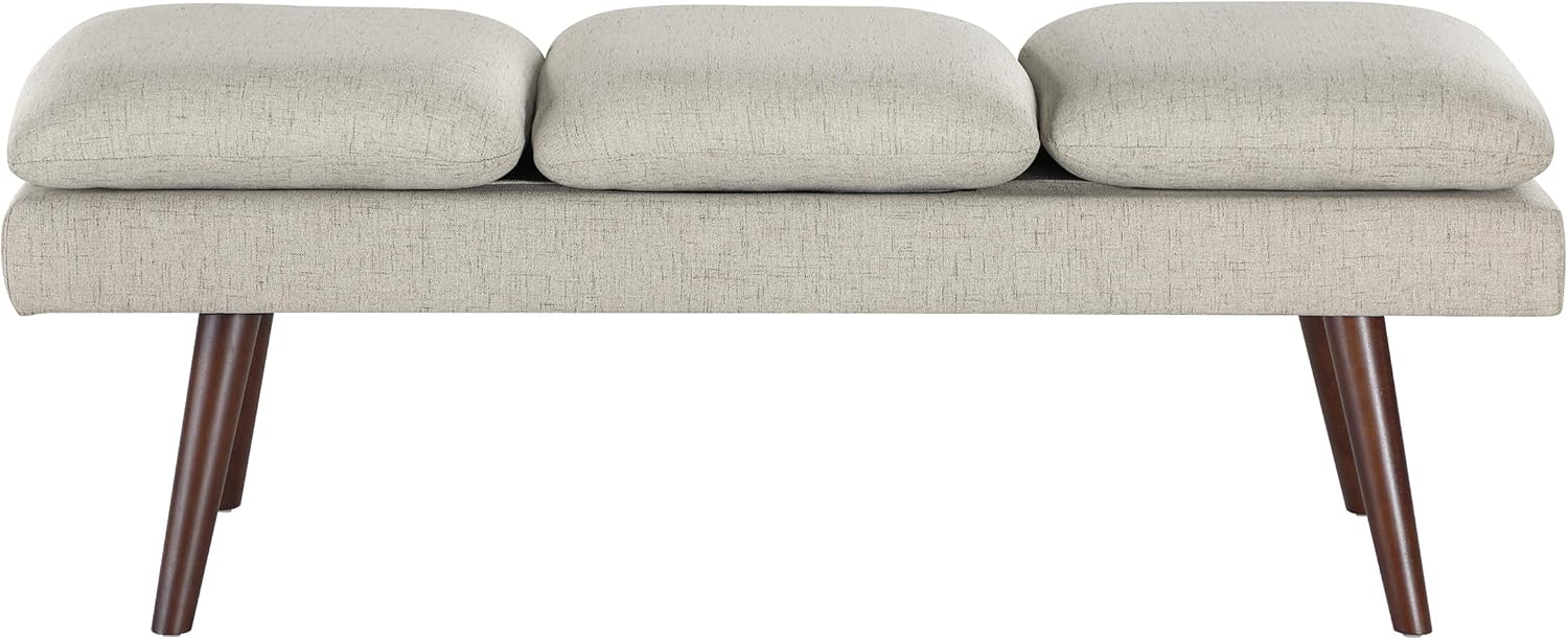 OSP Home Furnishings Amanda Mid-Century Modern Upholstered Bench with Solid Wood Tapered Legs, 54-inches, Linen Fabric