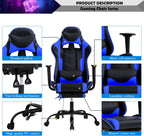 Gaming Chair, Height Adjustable Swivel Rolling Chair with Headrest Footrest and Massage Lumbar Support, PU High Back Ergonomic PC Chair for Office or Gaming, Office Gaming Chair