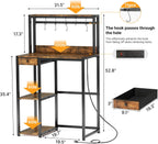 Mini Fridge Stand with Power Outlet & Storage, Rustic Microwave Stand Bakers Rack, Coffee Bar Cabinet for Kitchen, Dorm and Office