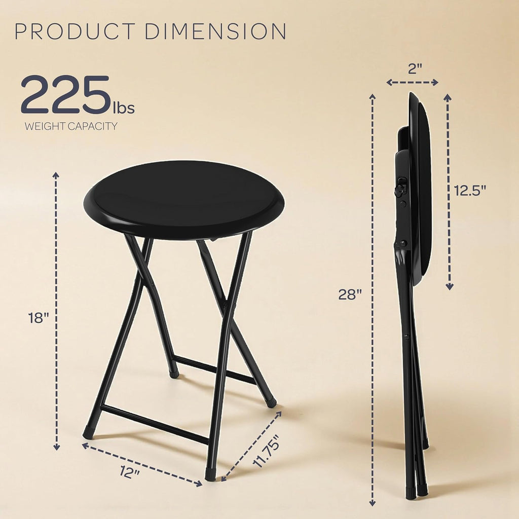 Folding Stool - Backless 18-Inch Stool with 225lb Capacity for Kitchen or Rec Room - Portable Indoor Counter Bar Stools by Lavish Home (Black)