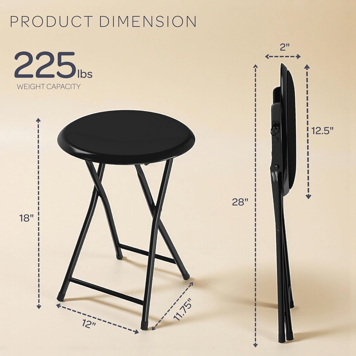 Folding Stool - Portable Backless 18-Inch Stool with 225lb Capacity, Single | Collapsible Counter Bar Stools, Compact Folding Chair, for Kitchen or Rec Room, Camping, Indoor and Outdoor by Lavish Home