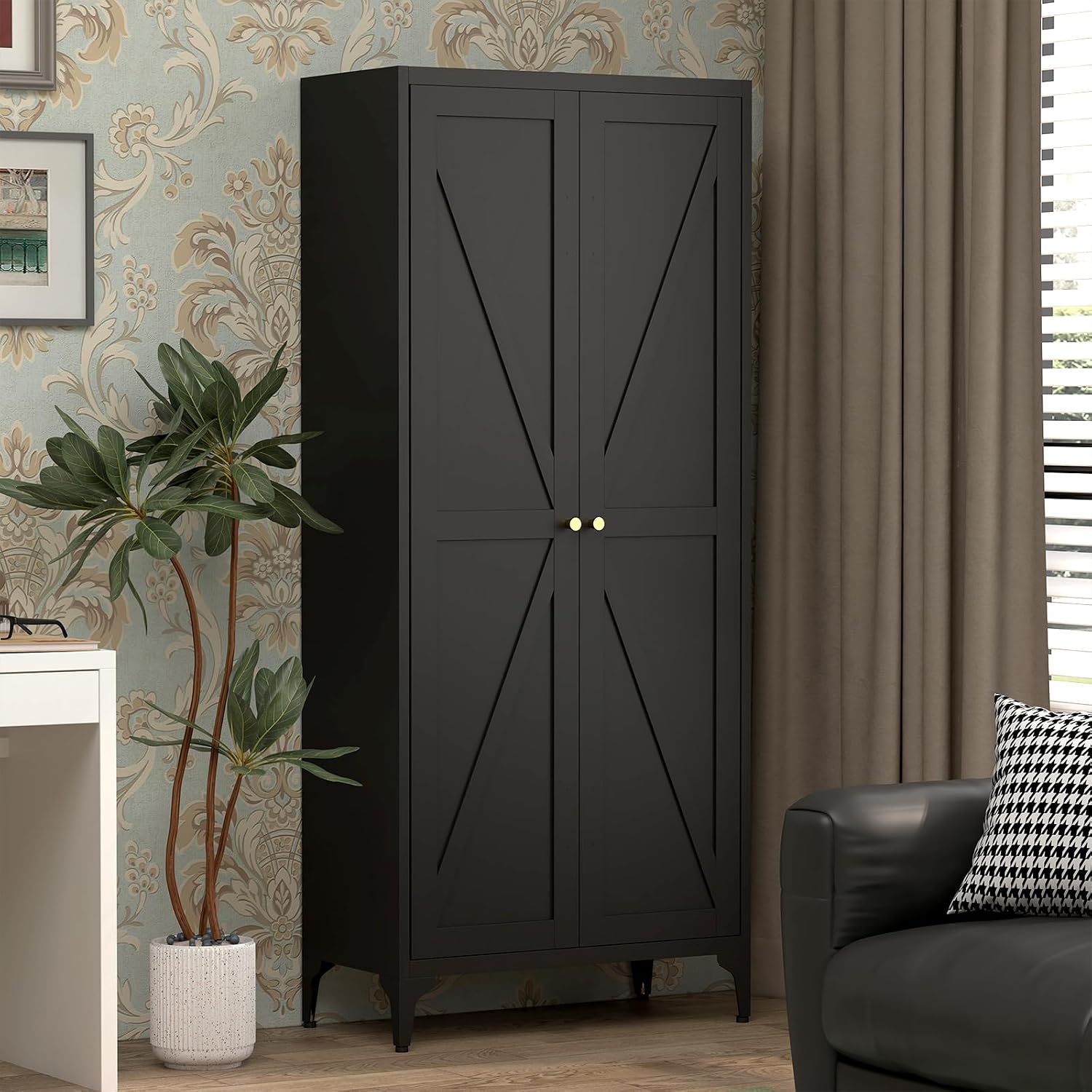 65"H Kitchen Pantry Storage Cabinets with 2 Doors and 3 Adjustable Shelves, Tall Metal Storage Cabinet with Adjustable Feet, White Cupboard for Kitchen, Dining Room, Living Room and Bathroom