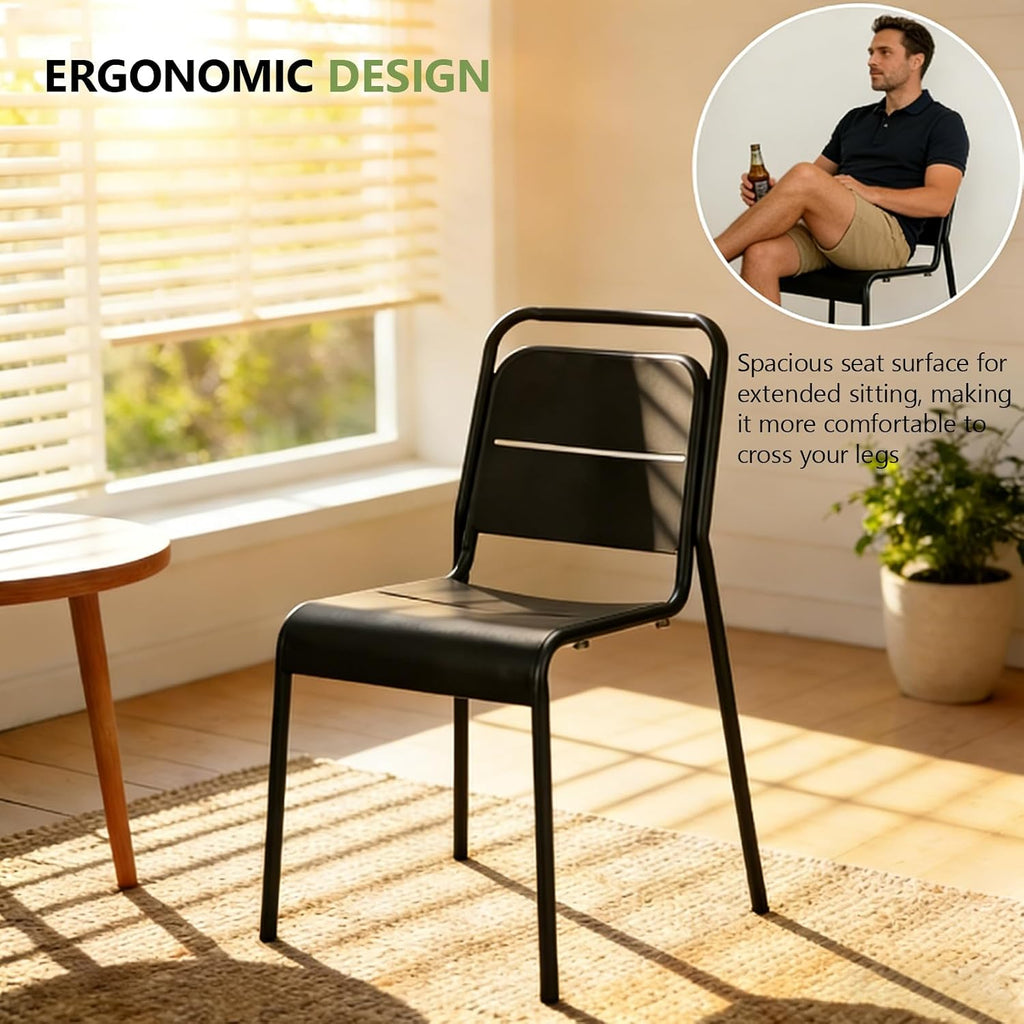 Metal Dining Room Chairs, Heavy Duty Stackable Chairs, Support Up to 380 lb, No Assemble, Kitchen Chairs Set of 4, Space Saving Seating for Home, Living Room, Waiting Room, Outdoor