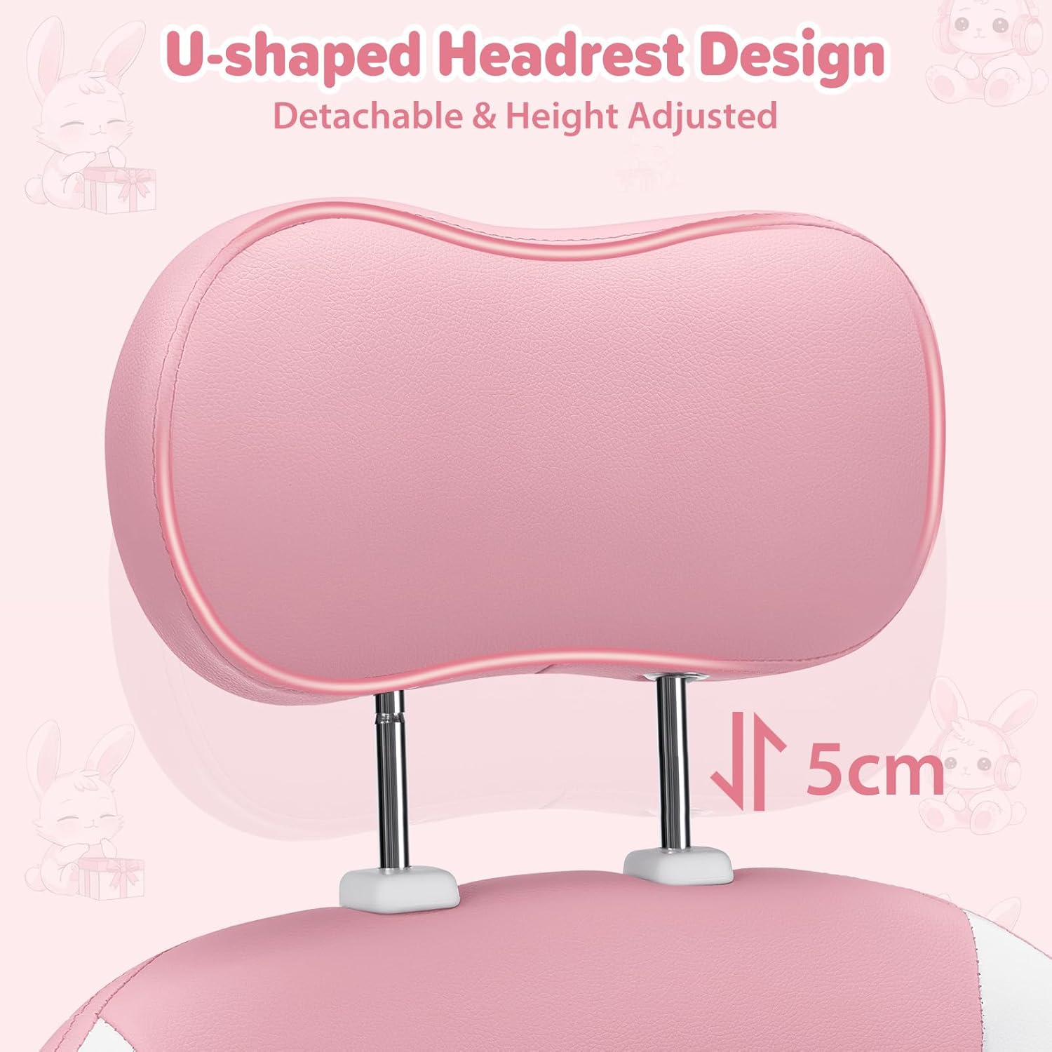 HOFFREE Kids Computer Gaming Chair for Girl with Cute Bunny Massage Lumbar Pillow Kids Pink Desk Office Chair with Adjustable Headrest and Footrest for Teen Girls