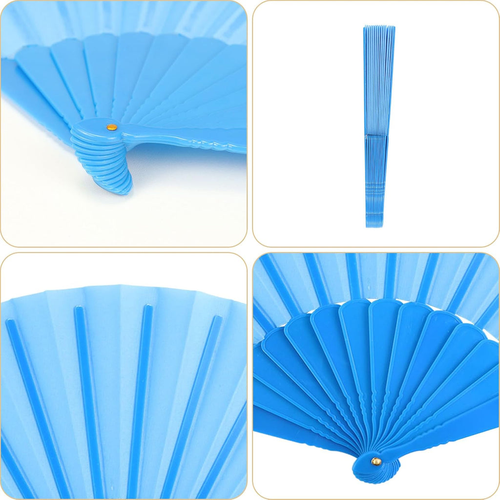 2Pcs Portable Folding Hand Fan, Solid Color Foldable Dance Fan, Lightweight Handheld Fan for Stage Performance & Daily Use(Blue+Deep blue)