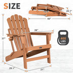 FUNBERRY Folding Adirondack Chair Set of 4, Fire Pit Chairs with Cup Holder | Wood-Grain, HDPE All Weather, Quick-Folding, No Rot, UV Fade Shield, 400LBS Weight Capacity, Easy-Clean for Outside