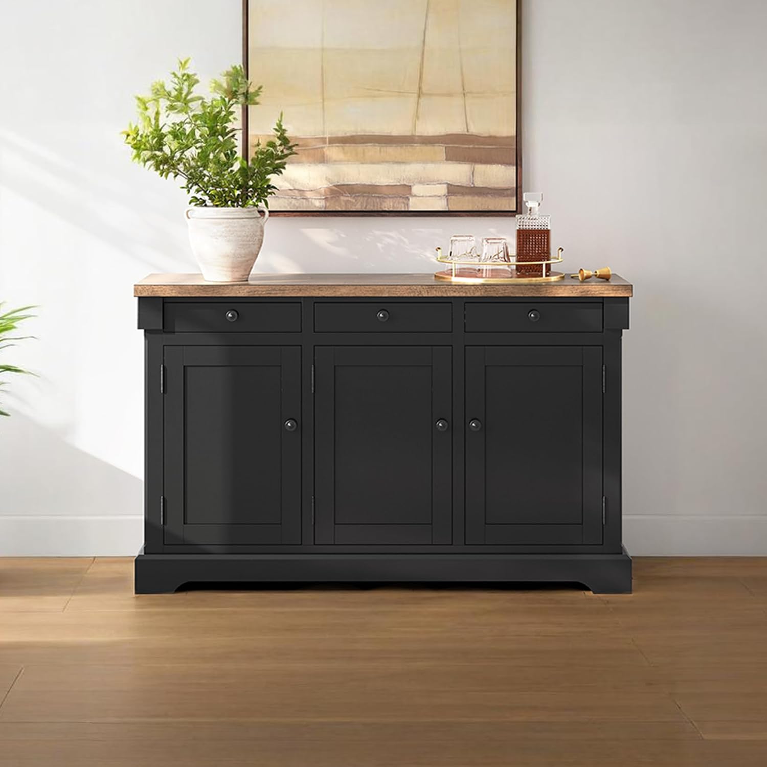 Signature Design by Ashley Wildenauer Buffet Cabinet, Modern Farmhouse Two-Tone Design, Hardwood Solids, Mango Wood Veneer and MDF Substrate, Sideboard Storage for Dining Rooms, Black & Brown, 59" W