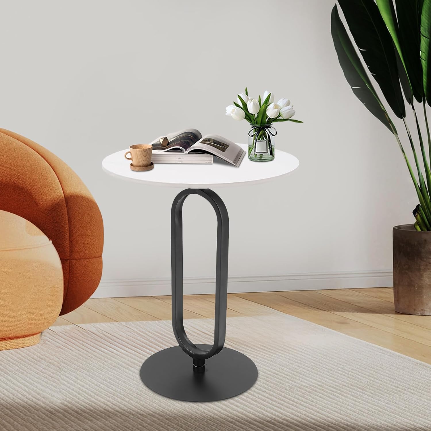 Marble White Side End Table, White Round Coffee Table Sofa Side Table Modern End Table Pedestal Table Simple Style for Living Room Balcony 18 inch