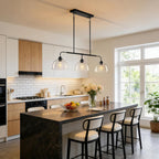 GoYeel 39.37" Kitchen Island Lighting, Large Dining Room Chandelier Over Table Black Pendant Lights Kitchen Island with 3 Big Clear Glass Dome,Height Adjustable,E26 Base