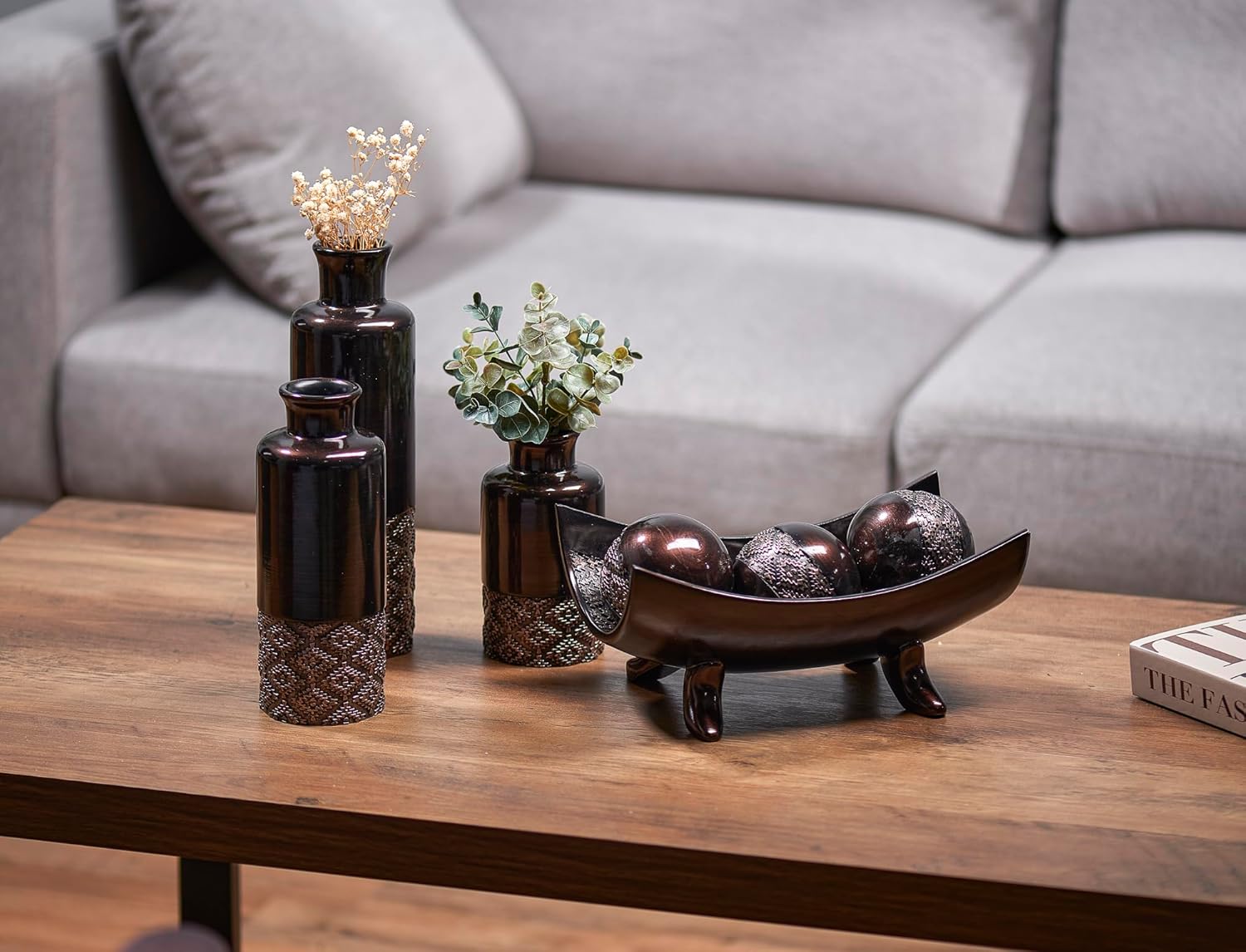 Creative Scents Dublin Brown Vases - Set of 3 Vases - Table Centerpieces for Dining Room, Kitchen Décor, Home Decor for Your Living Room, Dining Room, Bedroom, Office, Entry Table or Shelf Decor