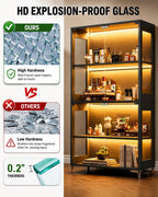 Glass Display Cabinet with Doors, 4-Tier Display Case with Adjustable Shelves, RGB LED Lights with App & Remote Control, Curio Storage Cabinet with Metal Base for Collectibles, Books, Black