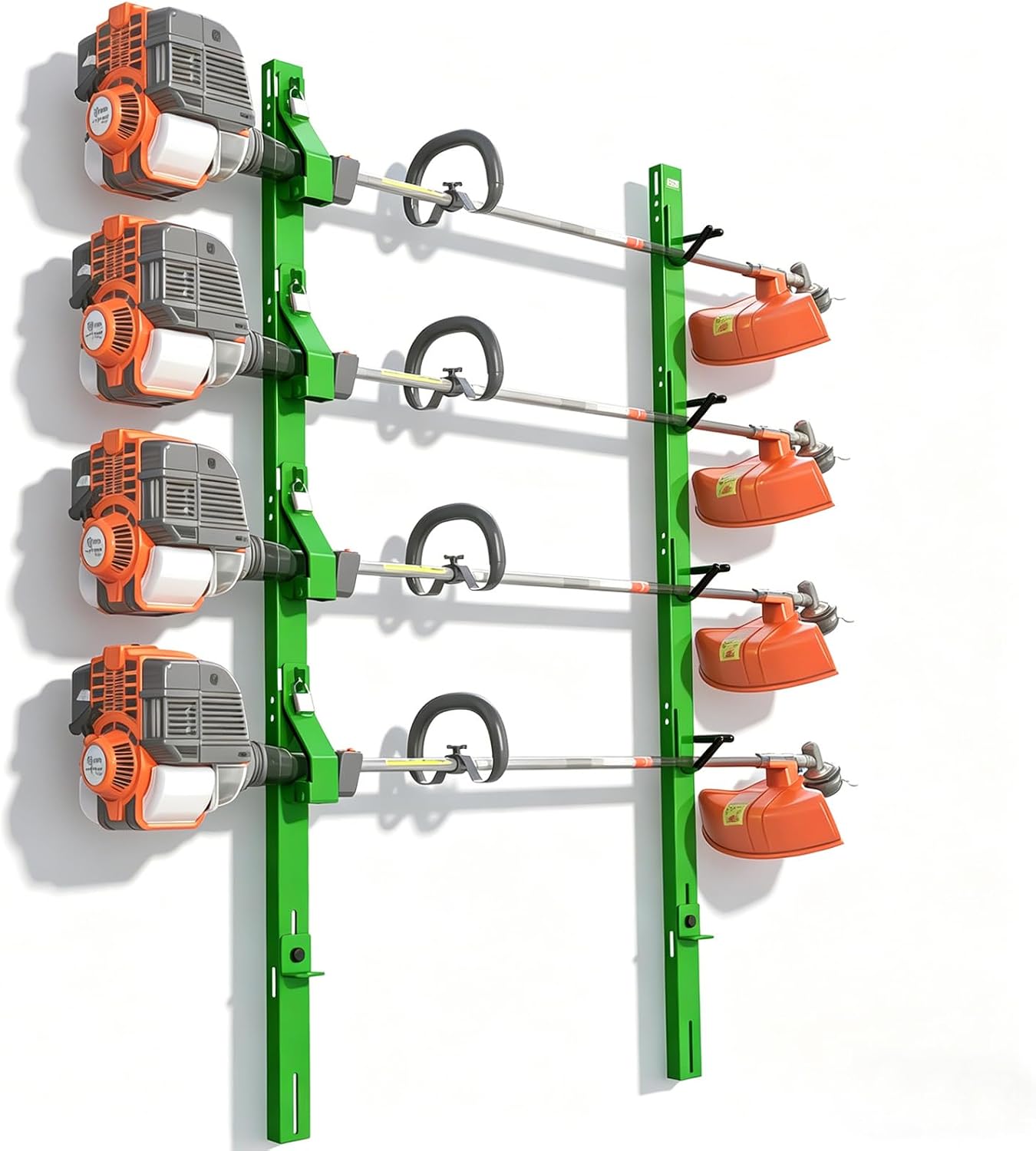 ELITEWILL 4-Position Weed Eater Racks for Trailer Green Commercial Trimmer Rack with Independent Locks for Open Trailer Work Weedeater Organization Storage Rack Holder