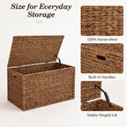 Storage Trunk w/Lid & Handles,Hand-Woven Water Hyacinth Storage Trunk,Wicker Storage Chest, Storage Bench, Wedding Trunk, for Living Room, Bedroom (Brown)