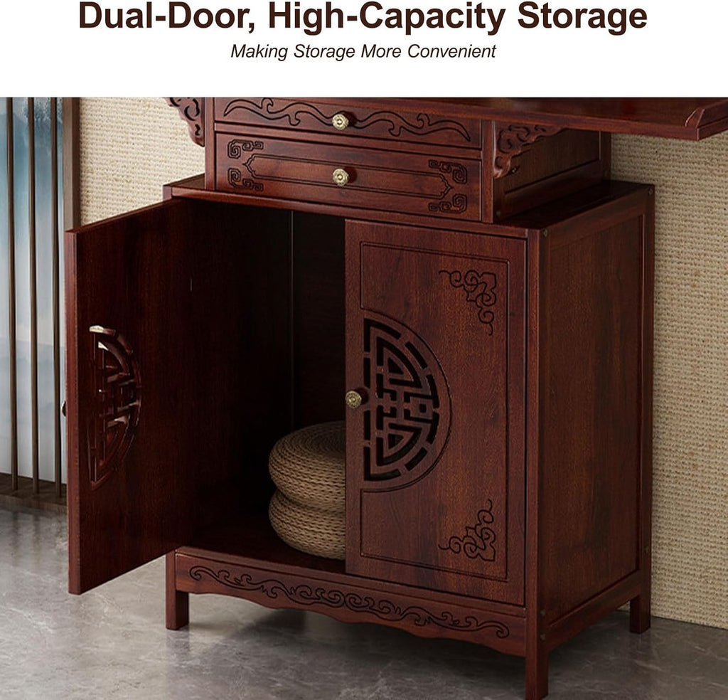 Free Standing Altar Table, Prayer Altar, Chinese Meditation Shrine Table with Storage, Personal Prayer Shrine Desk for Incense and Pray(66 * 35cm/26 * 13.8in)