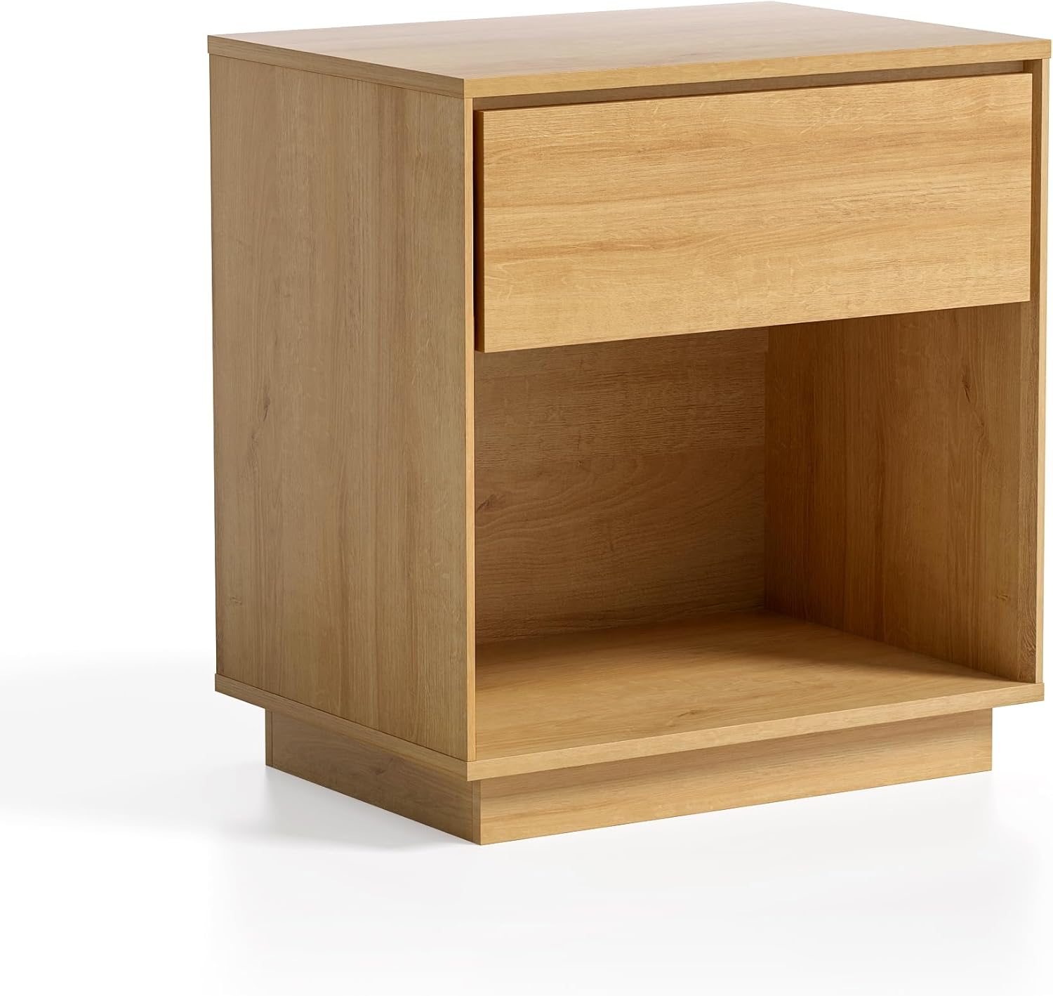 Wood End Side Table Modern Farmhouse Nightstand Bedside Cabinet with Storage Drawer and Open Shelf for Bedroom, Living Room, Natural Oak