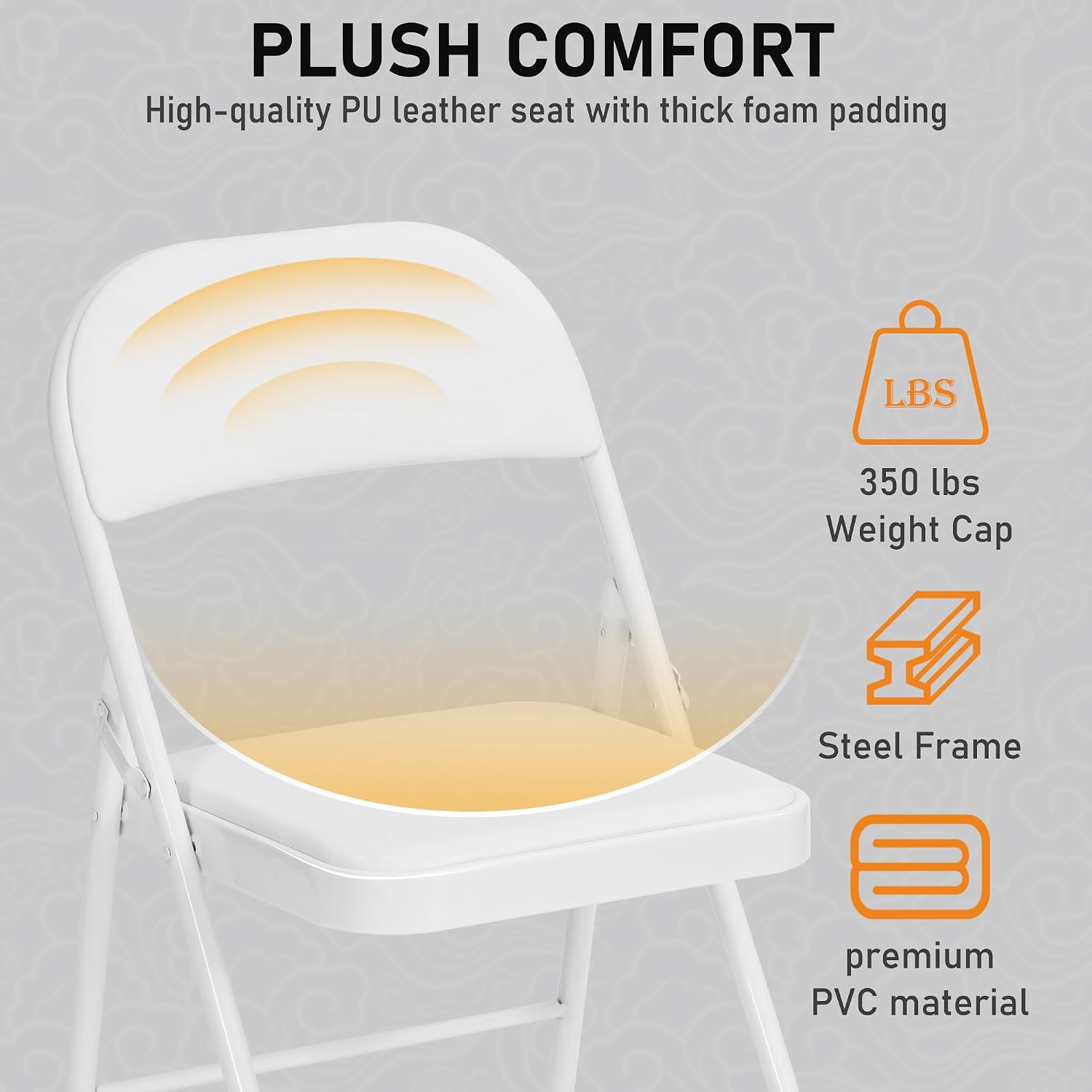 SEALAMB 16 Pack Folding Chairs with Cushion Seat, Heavy Duty Metal Frame Portable Stackable Chairs for Wedding Party Office School Church Events, Indoor Outdoor Use, 350 lb Capacity,White