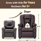 MCombo Big Kids Recliner for Ages 3+, Child Reclining Chair, Toddlers Recliner Sofa with Cup Holders, Faux Leather, 7322(Dark Brown)
