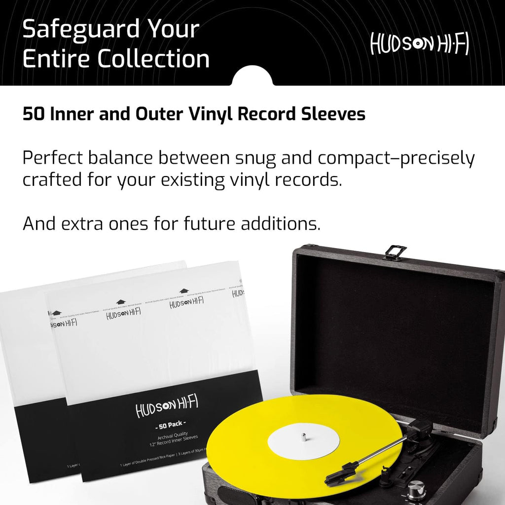 Hudson Hi-Fi 50x Inner & 50x Outer Protective Sleeves for Vinyl & Records Cover Art - Blocks Scratches, Static, Dust, Damage - Acid-Free, Smooth Slide - Fits Single Double Gatefold LP Sleeve