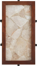 View Point Accent Table with Stone Top, Wood Frame, and Metal Base. Light Smoke.