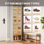 UFORU 9 Tiers 18 Pairs White Foldable Shoe Rack Organizer with Magnetic Doors,Shoe Storage Organizer for Closet Entryway,Large Dust-Proof Shoe Storage Boxes,Easy Assembly Storage