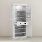 HOMCOM 71" Kitchen Pantry Cabinet with LED Motion Sensor Light, Tall Storage Cabinet with 6 Door Shelves, Drawer & Adjustable Shelves, for Living & Dining Room, White