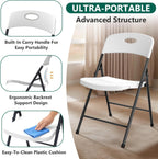 2 Pack White Folding Chair, Plastic Portable Stackable Commercial Seats with Steel Frame 350lb, Heavy Duty Foldable Chair for Indoor and Outdoor, Patio, Office, Picnic, Kitchen, Events