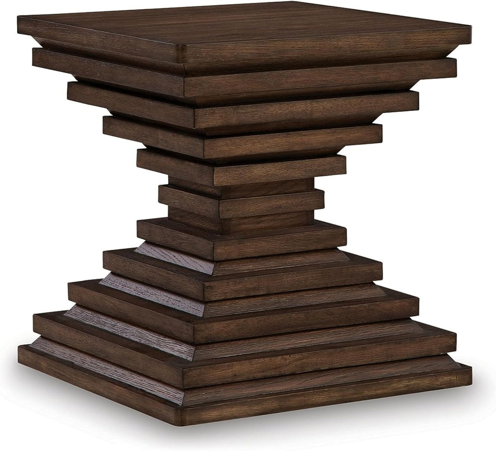 Benjara Reem Side End Table, Square Geometric Hourglass, 28 Inch Dark Brown