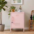 Lockable Metal Nightstand with Door, Industrial Storage Locker End Table, Small Bedside Table for Bedroom Living Room Dorm, Pink